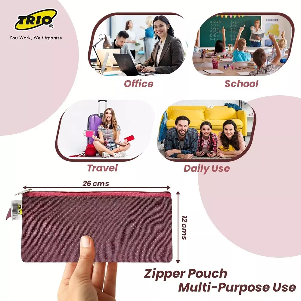 trio-mono-zip-pouch-polyester-plain-pattern-maroon-zp101chq