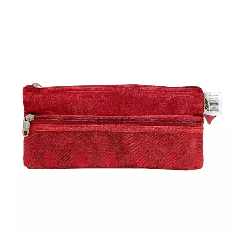 Trio Zip Pouch Plastic Plain Pattern Red, ZP201CHQ