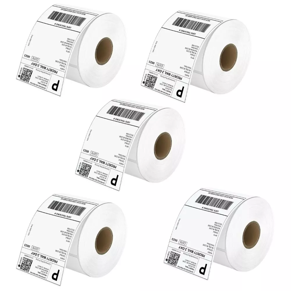 PrettyBUYERS 400 Labels Per Roll Direct Thermal Shipping Label Sticker Roll Size 75x125 mm (3x5 inch) 400 Labels Per Roll Strong PaPer Label White (Pack of 5)