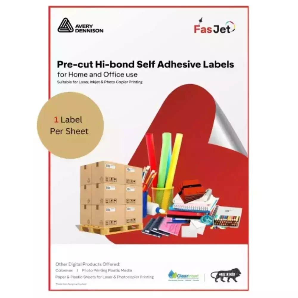 Fasjet Label Stickers Self Adhesive Paper A4 Size for Multipurpose Use, ST-1B (Pack 500 Pcs)
