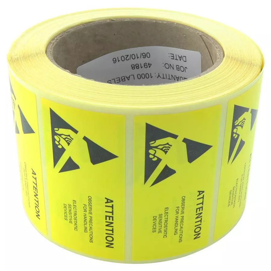 MULTICOMP PRO Pre Printed Labels LABELS, ESD CAUTION, YELLOW, 75X38MM, 055-0003