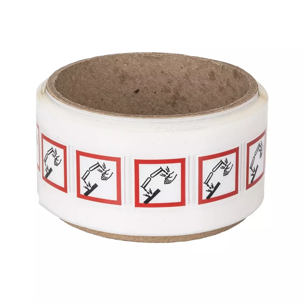 RS PRO Safety Label Corrosive GHS White, Black, Red Polyester 21 mm Self Adhesive, 182027 (Pack of 250 Pcs)