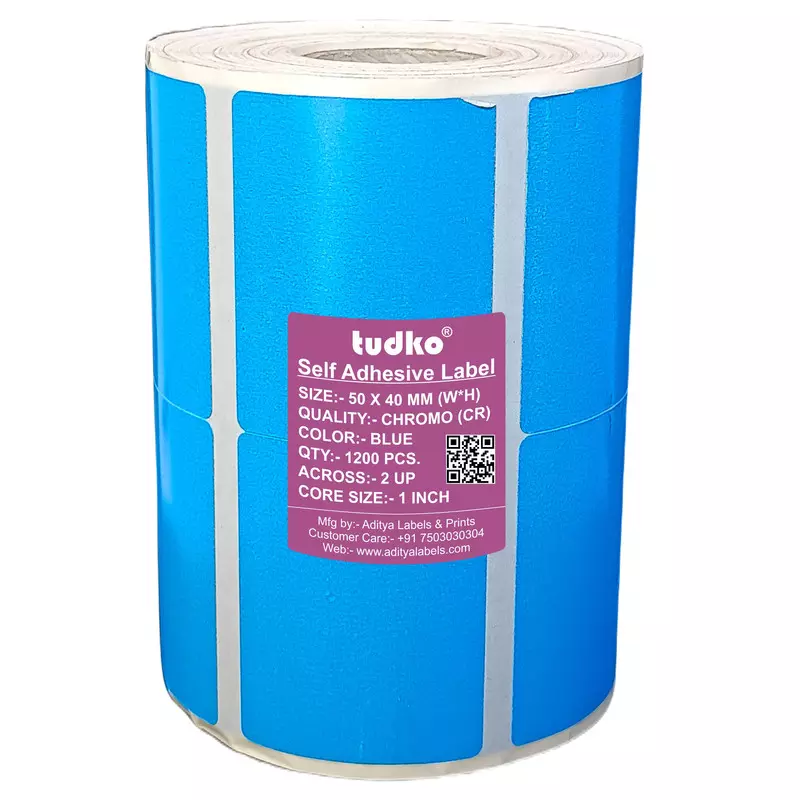 Tudko 50x40 mm 80 GSM 2 UP Self Adhesive Paper Label Blue