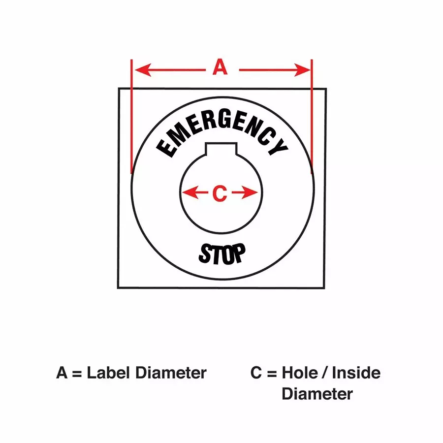 BRADY Legend Plate Label Emergency Stop, Round, Polyester with Acrylic-Foam Backed Adhesive (Pack of 25), 30EA37