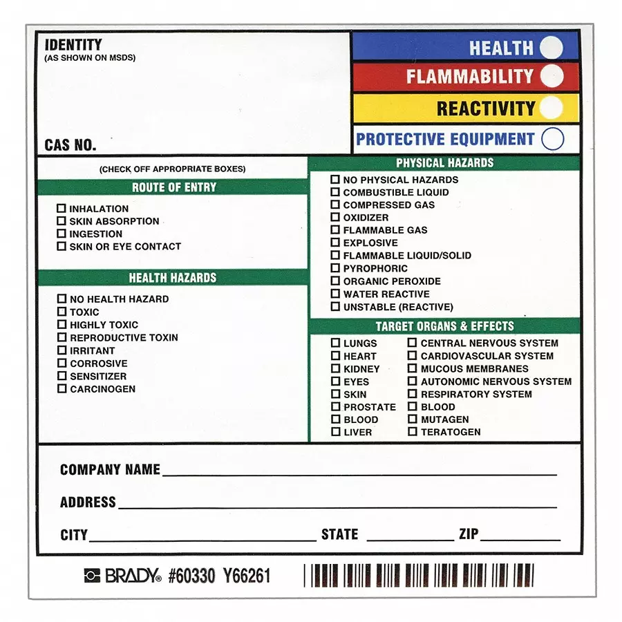 BRADY Label 5 inch Height 5 inch Width, 8C071 (Pack of 100 Pcs)