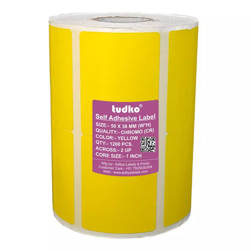 Tudko 50x38 mm 80 GSM 2 UP Self Adhesive Paper Label Yellow
