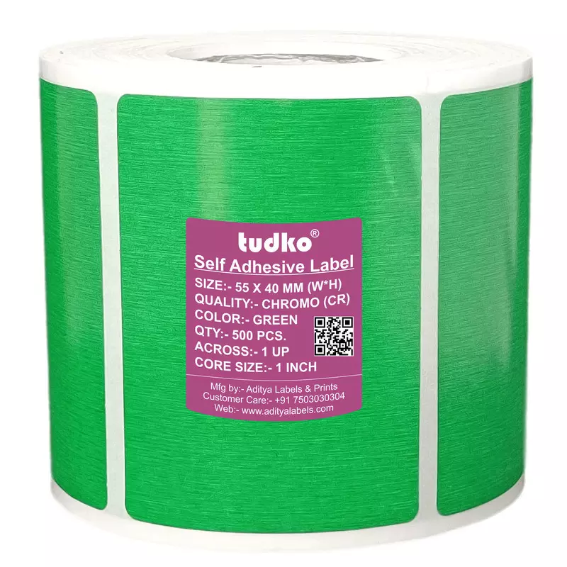Tudko 55x40 mm 80 GSM 1 UP Self Adhesive Paper Label Green