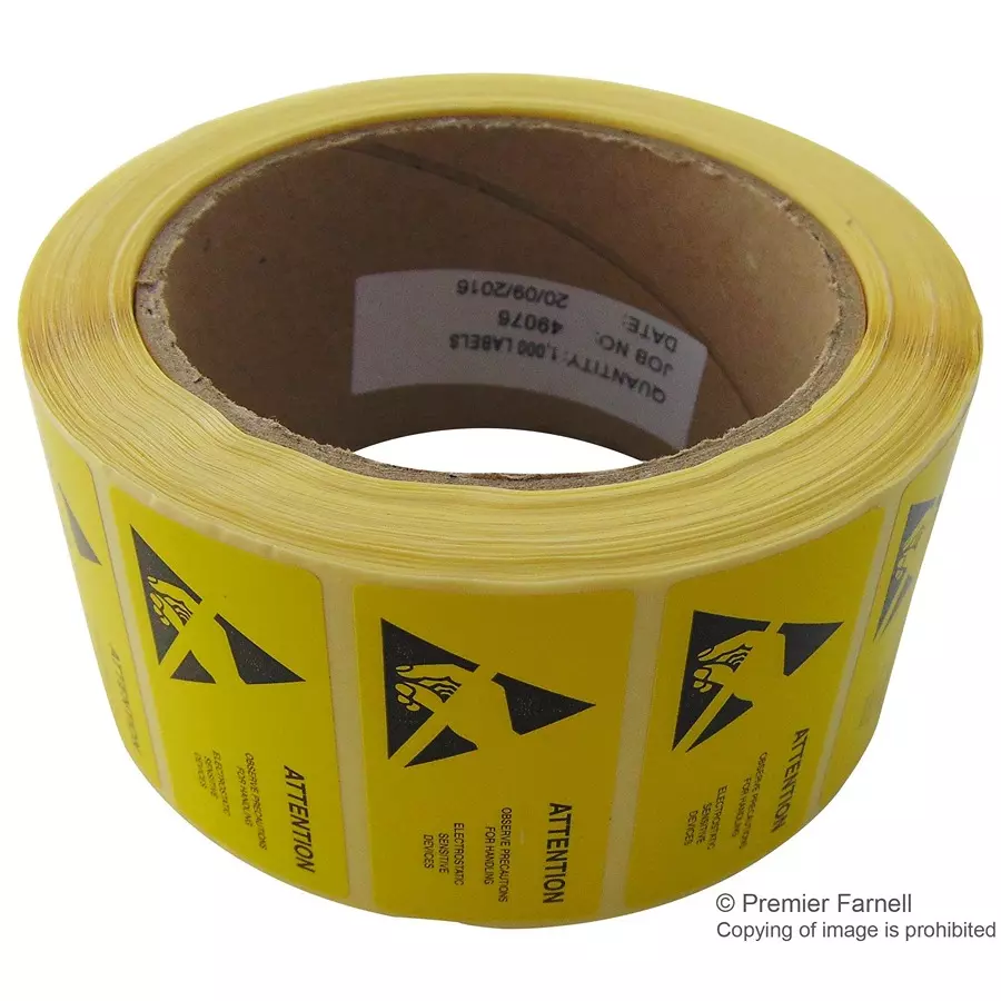 MULTICOMP PRO Pre Printed Labels LABELS, ESD WARNING, YELLOW, 50MM, 66M, 055-0002