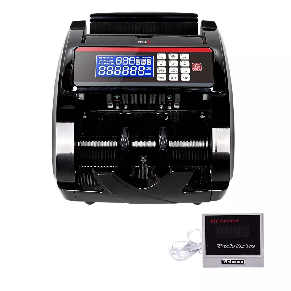 IBELL Money Counting Machine Key Lock Type 1000 Notes/min LED Display with External Screen, IBL CM13-LB