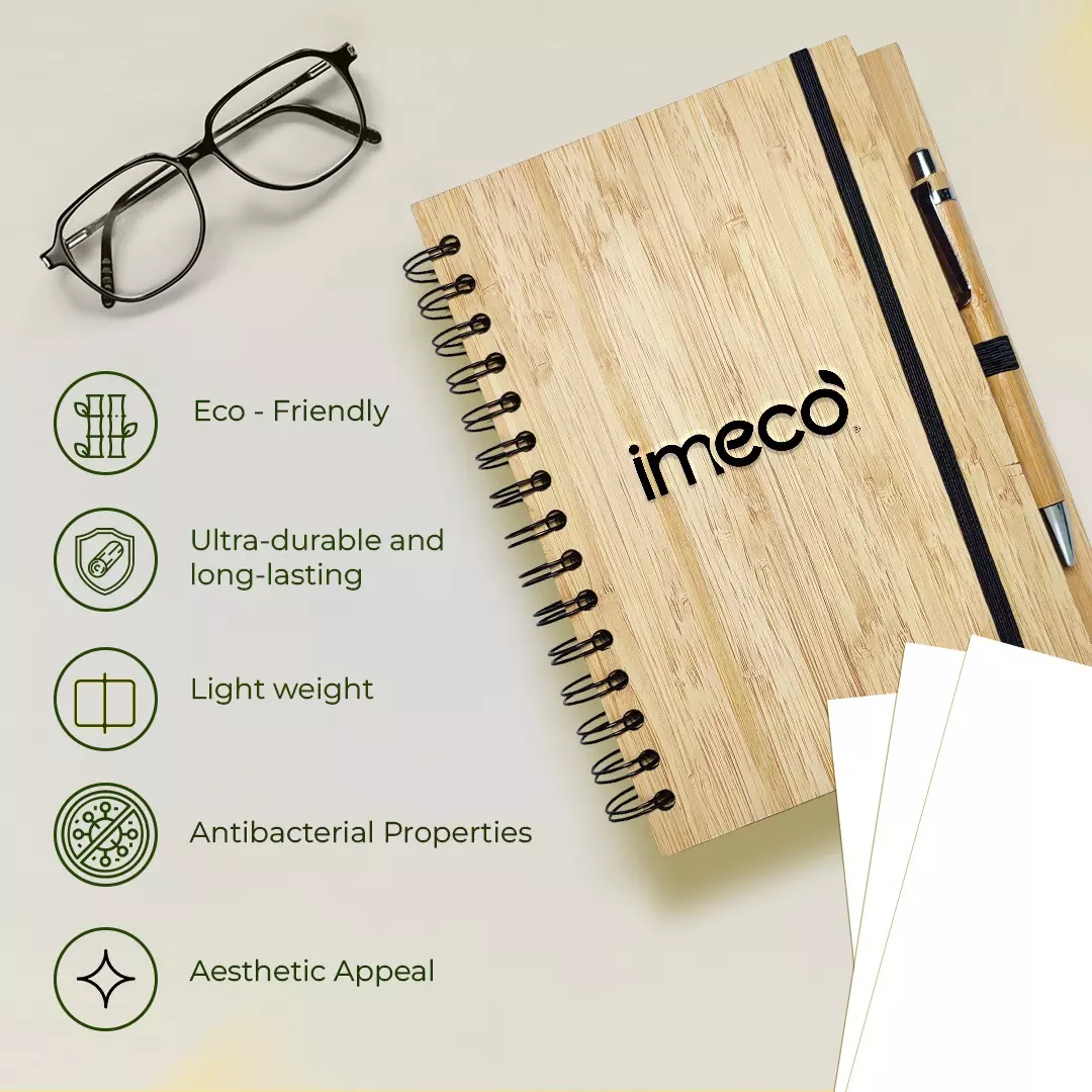IMECO Bamboo Diary 21x14 cm with Pen Non-Toxic Ink 0.5 mm (0.019 inch) Tip Size Brown, IMEBDWP