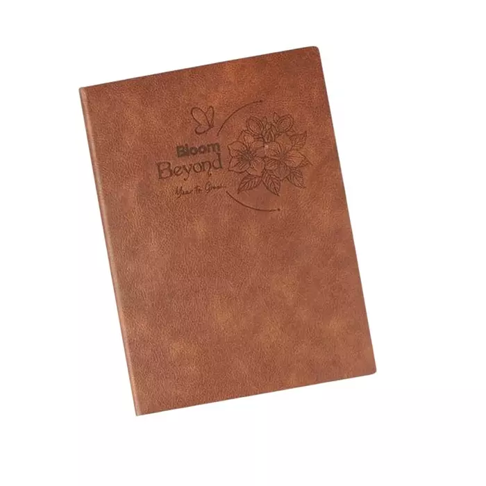 GENERIC Soft Bound Foam Diary Light Brown PU Leather Cover "Bloom Beyond Year To Grow" Theme, V 195