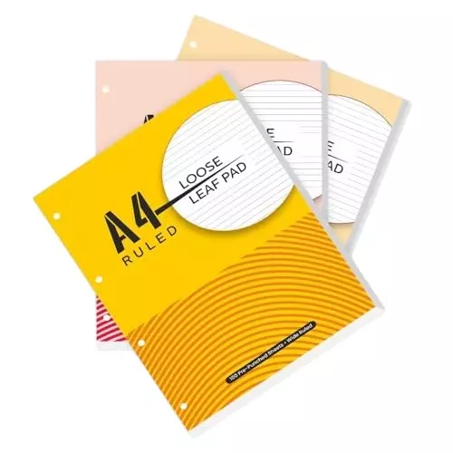 PAPERLLA Loose Leaf Report Pad 100 Sheet A4 Ruled Tear-Off Sheets with Enhanced Tear-Off Capability, C02809 (Pack of 3)