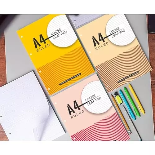 PAPERLLA Loose Leaf Report Pad 100 Sheet A4 Ruled Tear-Off Sheets with Enhanced Tear-Off Capability, C02809 (Pack of 3)