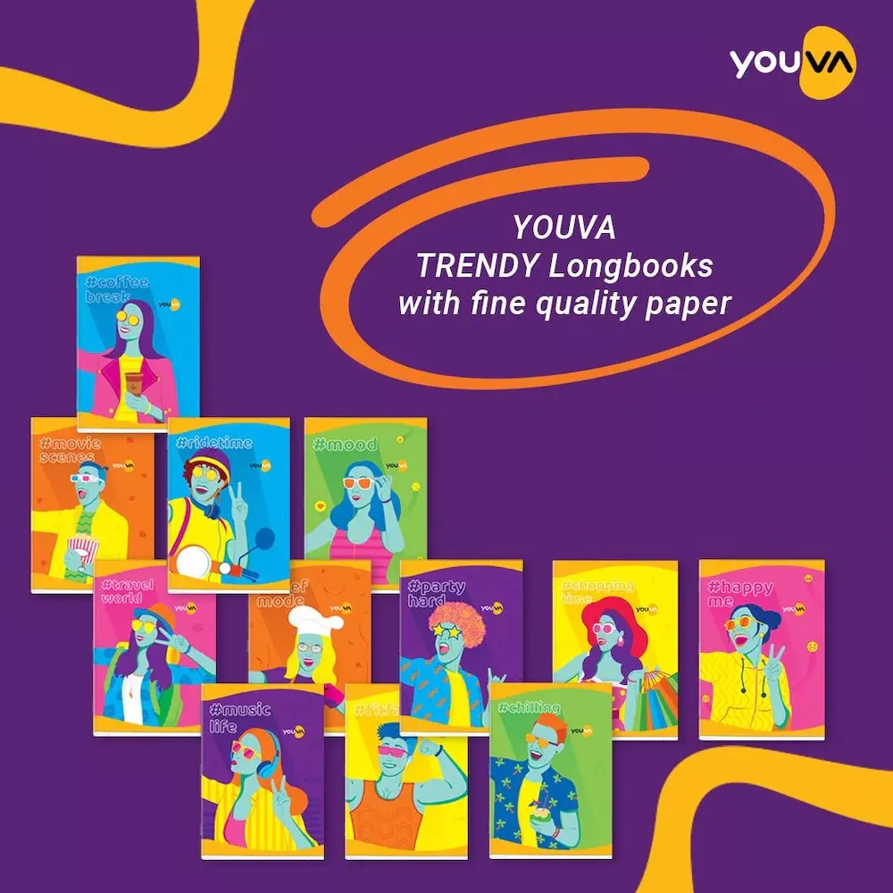 Youva by Navneet Jumbo Note Book 18 cmx24 cm 172 Pages Assorted Single Line Paper 23469, (Pack of 12)