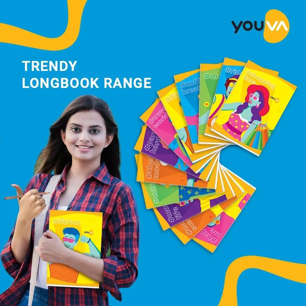Youva by Navneet Jumbo Note Book 18 cmx24 cm 172 Pages Assorted Single Line Paper 23469, (Pack of 12)