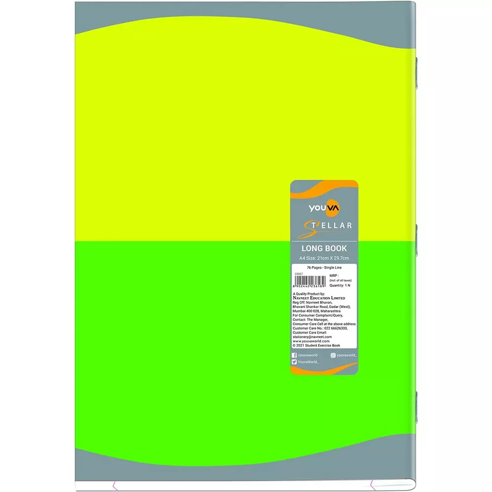 Youva by Navneet Stellar Foolscap Long Note Book 21 cmx33 cm 144 Pages 64 GSM Paper 23983, (Pack of 6)