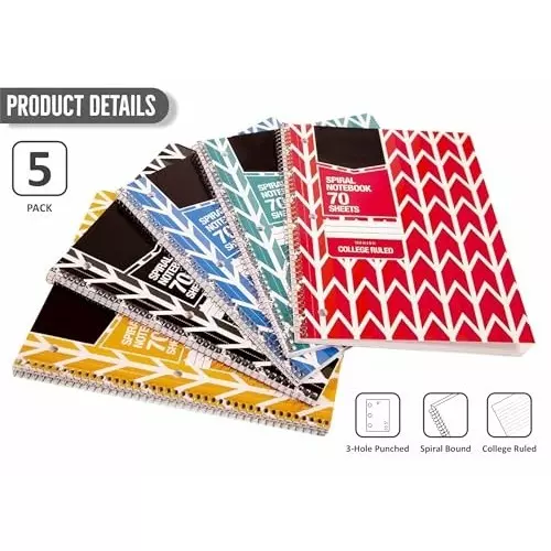 PAPERLLA Wire Bound Notebook 70 Sheet Lattice Pattern 56 GSM Paper White, C02866 (Pack of 5)