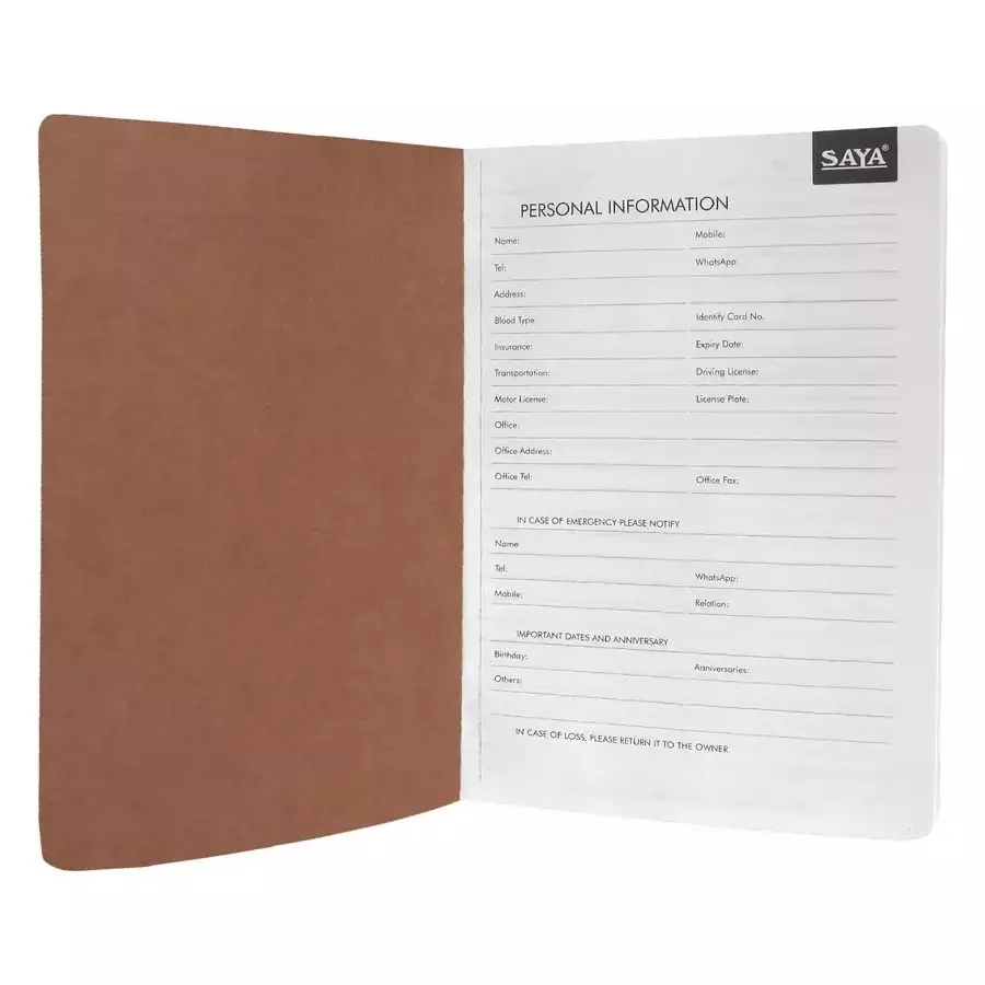 Saya Premium Kraft Notebook Brown 160 Pages Single Ruled 80 GSM Paper A5 Size for Office & Collage Use, SY-1803