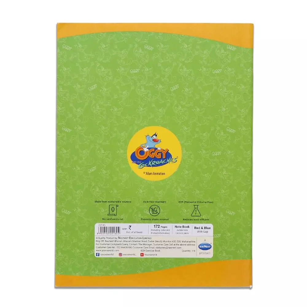 Youva by Navneet Jumbo Note Book 18 cmx24 cm 172 Pages Assorted Double Line 23144, (Pack of 12)