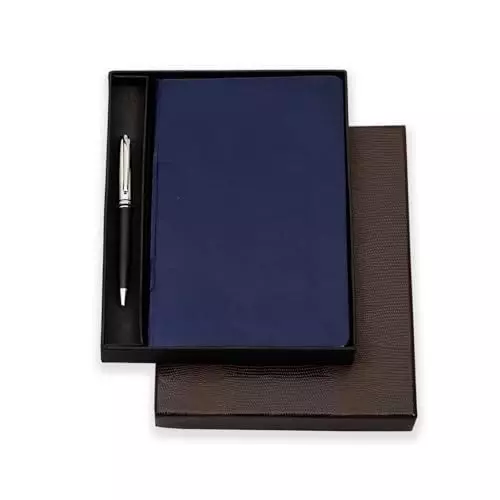 PAPERLLA Notebook With Elegant Hard Bound Box A5 192 Pages 80 GSM leather Cover Blue, C01877