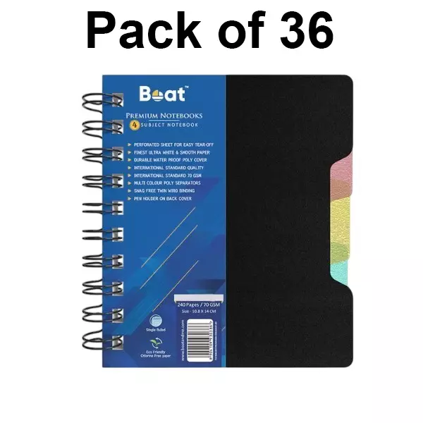 Boat by Ban 4 Subject Wiro Notebook 240 Pages, 70 GSM A6, FG000569 (Pack of 50)