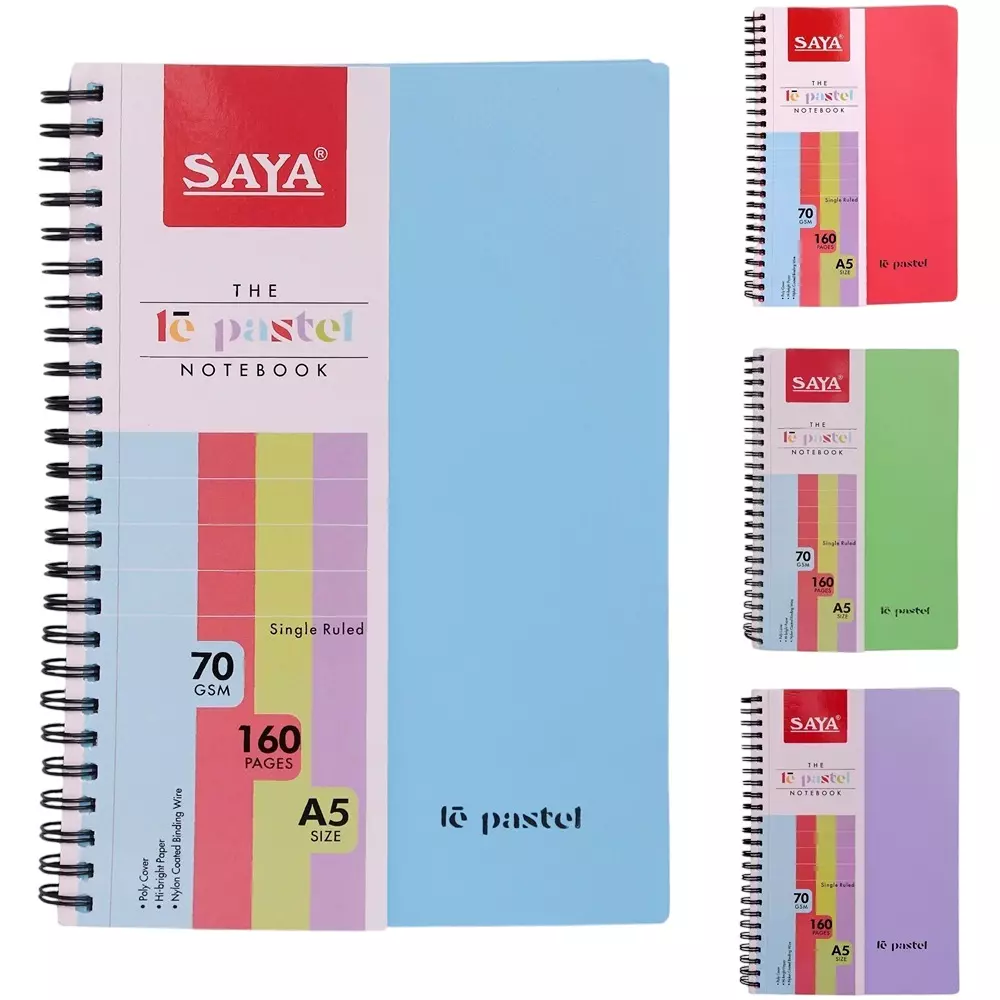 Saya Le Pastel Notebooks Multicolor 160 Pages Ruled Line 70 GSM Paper A5 Size for Office & Collage Use, SY-1203