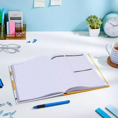 PAPERLLA Goal Setting & Daily Appointments Notebook A4 240 Pages Faux Leather Cover Yellow, C02606