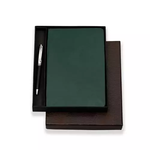PAPERLLA Notebook With Elegant Hard Bound Box A5 192 Pages 80 GSM leather Cover Green, C01878