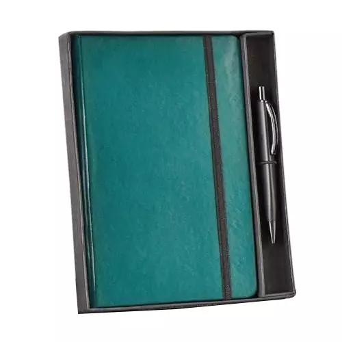 PAPERLLA Notebook With Pen A5 Cardboard Cover Squared With Elegant Ribbon Bookmark, C01872