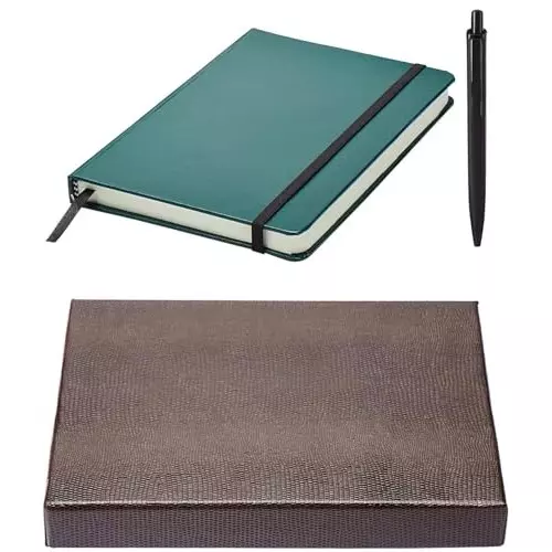 PAPERLLA Notebook With Pen A5 Cardboard Cover Squared With Elegant Ribbon Bookmark, C01872