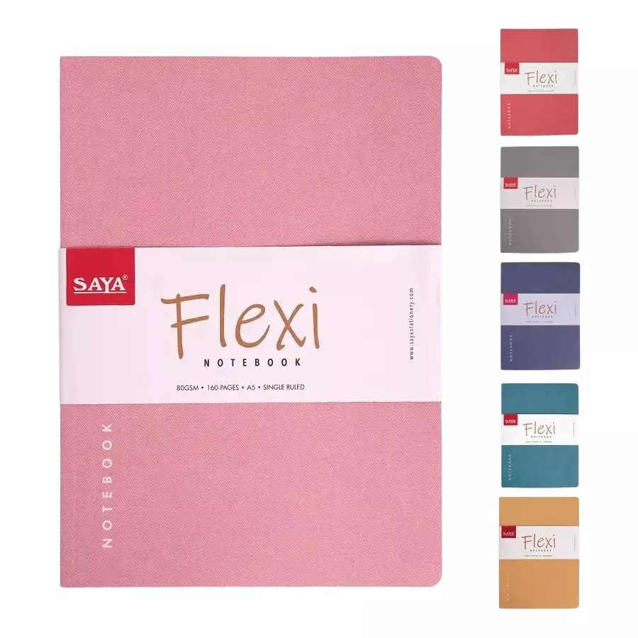 Saya Flexi Notebook Multicolor 160 Pages Single Ruled 80 GSM Paper A5 Size for Office & Collage Use, SY-1703