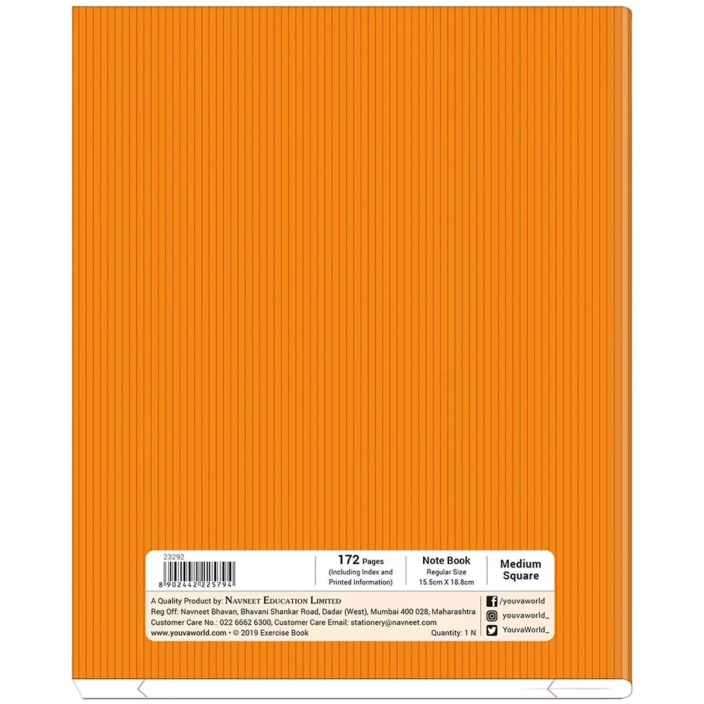 Youva by Navneet Jumbo Note Book 18 cmx24 cm 172 Pages Soft Bound Small Square 23167, (Pack of 4)