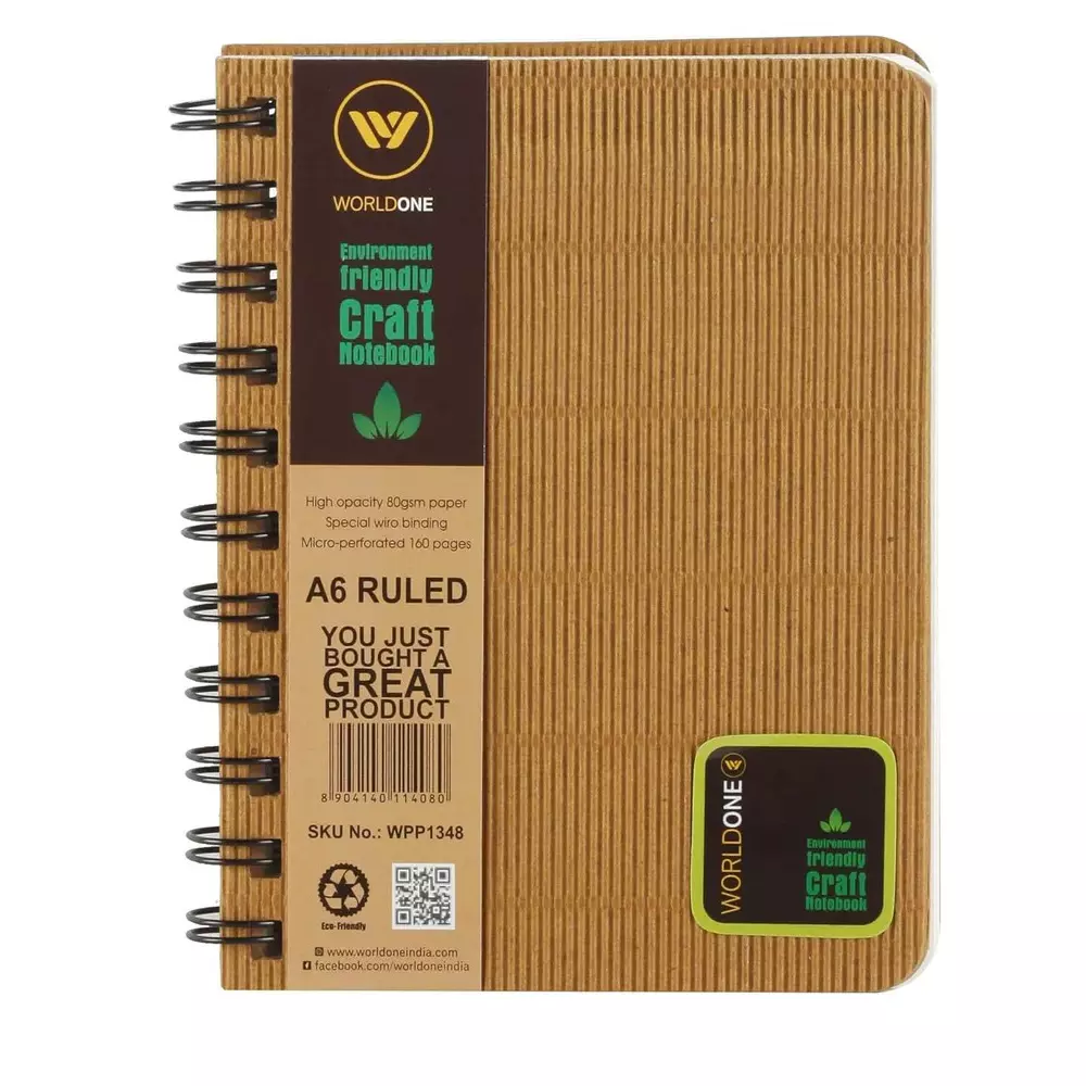 Worldone Wiro Craft Hard Bound Notebook Craft Size A6 160 Pages, WPP1348