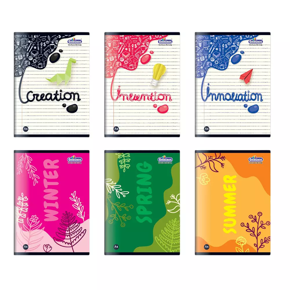 Emotions Single Line Note Book 192 Page A4 (21 x 29.7 cm) Saddle Stitch Type, Design Assorted