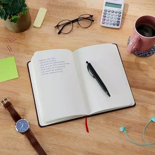 PAPERLLA Journal Note Book A5 Cardboard Cover Squared With Elegant Ribbon Bookmark, C01873