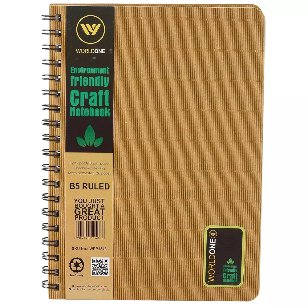 Worldone Wiro Craft Hard Bound Notebook Craft Size B5 160 Pages, WPE1224V