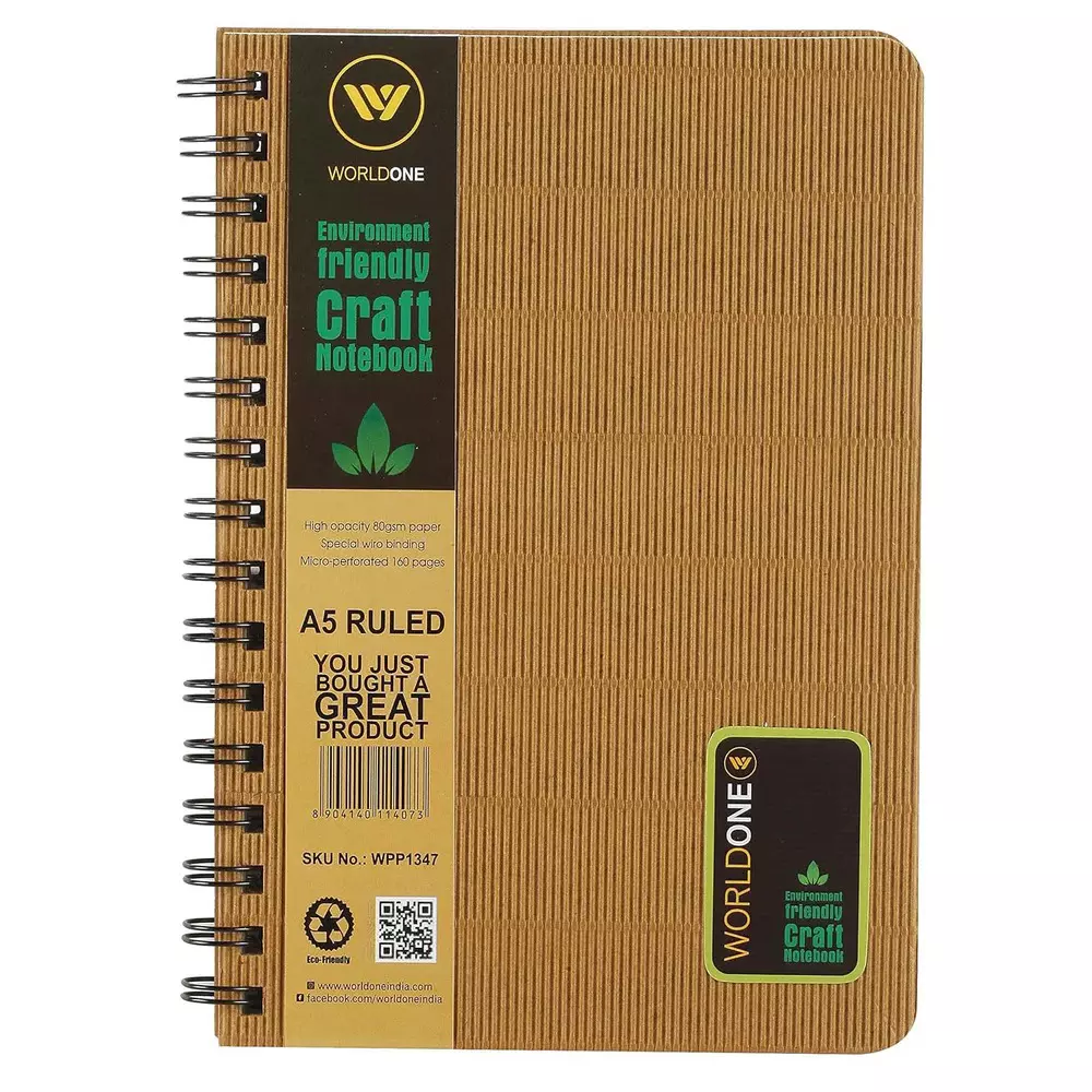 Worldone Wiro Craft Hard Bound Notebook Craft Size A5 160 Pages, WPP1347