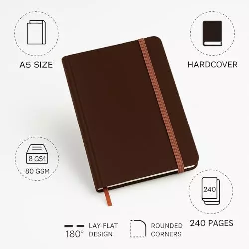 PAPERLLA Notebook Diary A5 240 Pages 80 GSM Cardboard Cover Brown, C02000