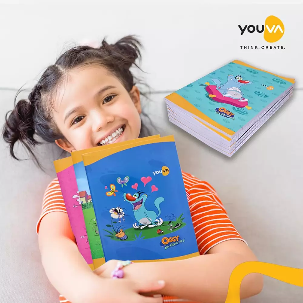 Youva Note Book Regular Size Soft Bound Assorted Design 15.5 x 18.8 cm 172 Page Double Line 23020, (Pack of 10)
