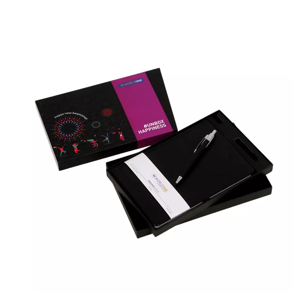 Worldone Executive Gift Set Notebook With Ball Pen Happy New Beginnings Size A5 Assorted Color, WPP1407