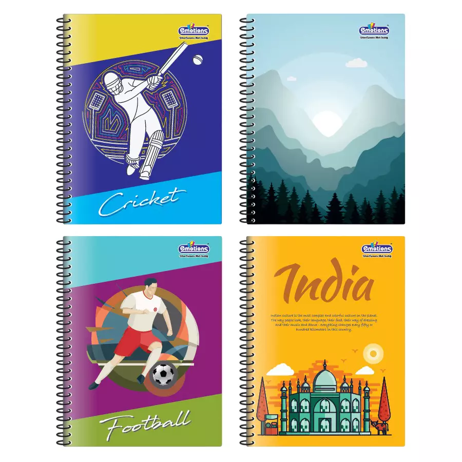 Emotions Plain Note Book 300 Page A4 (20.8 x 28.8 cm) Spiral Type, Design Assorted