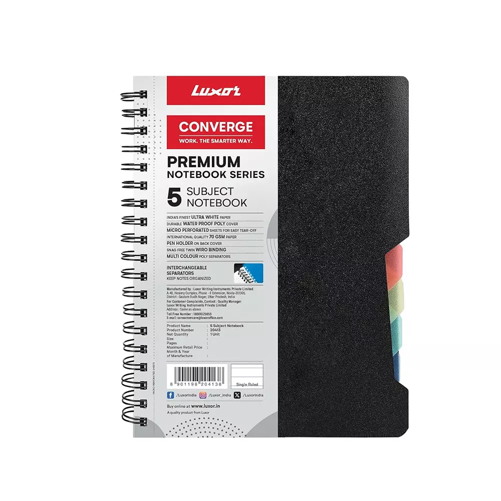 Luxor Spiral Premium Exercise 5 Subject Notebook Multicolor Paper for Office, Home & School