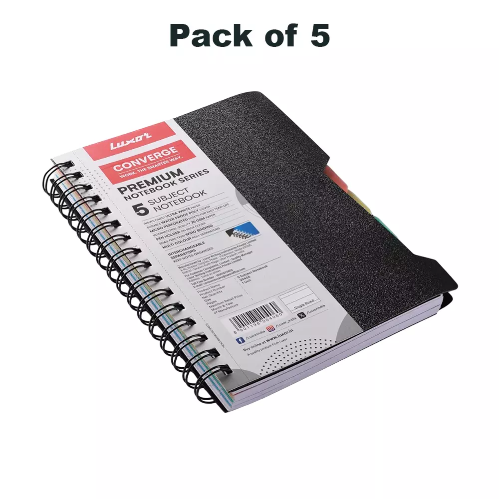 Luxor Spiral Premium Exercise 5 Subject Notebook Multicolor Paper for Office, Home & School