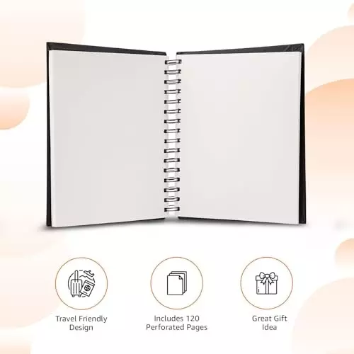 PAPERLLA Twin-Wire Spiral Sketch Book 120 Perforated Pages Plain A5 Size 160 GSM Paper, C02821