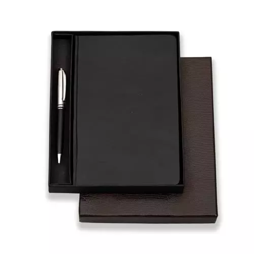 PAPERLLA Notebook With Elegant Hard Bound Box A5 192 Pages 80 GSM leather Cover Black, C01876