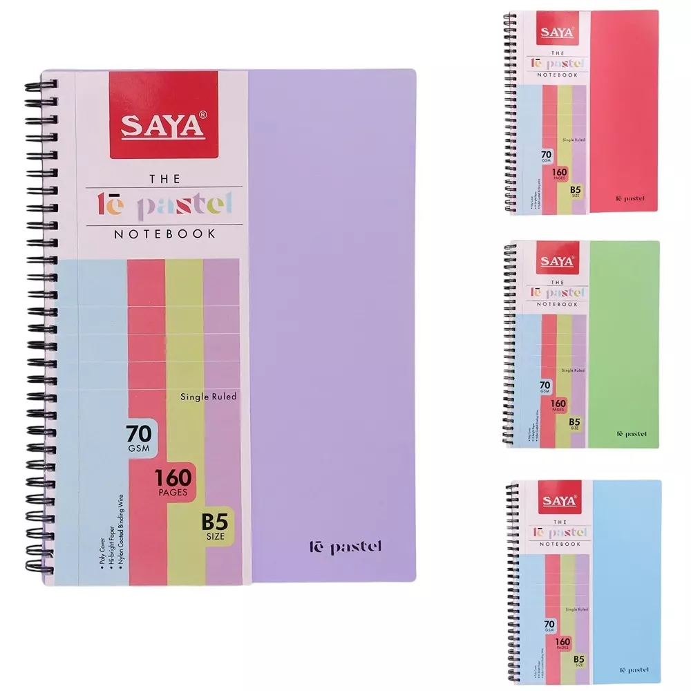 Saya Le Pastel Notebooks Multicolor 160 Pages Ruled Line 70 GSM Paper B5 Size for Office & Collage Use, SY-1202