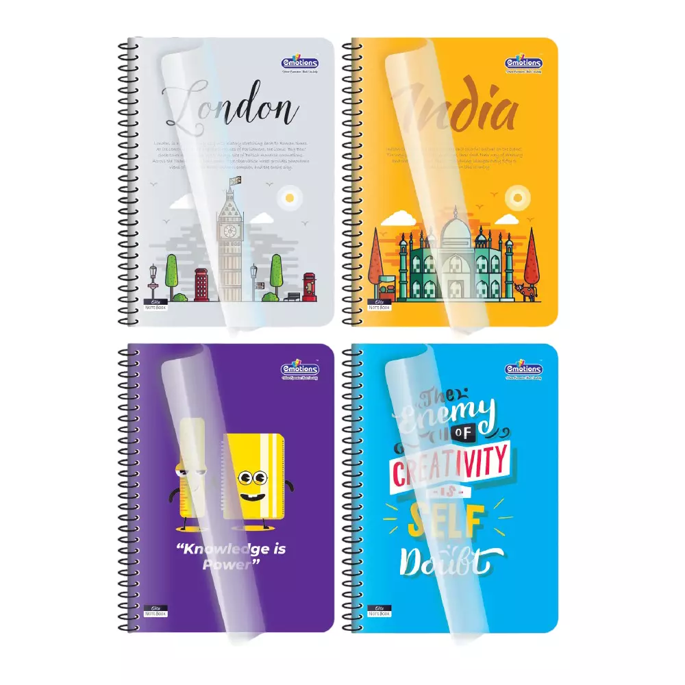 Emotions Elite Single Line Note Book 196 Page 21 x 29.5 cm Spiral Type, Design Assorted