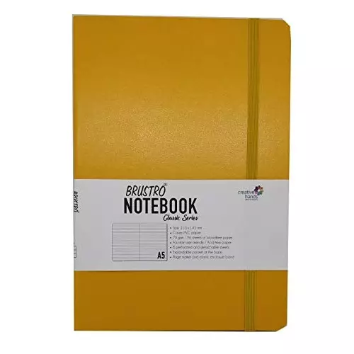 Brustro Classic Series Notebook Diary with Sturdy Hardcover Lightweight A5 70 GSM Yellow, BRNBYEA5