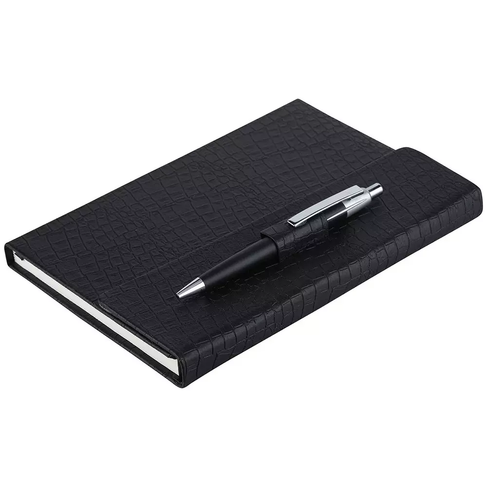 Worldone Pu Premium Notebook & Classy Metallic Ball Pen In Pen Loop Closure Size A5 Assorted Color, WPP1435