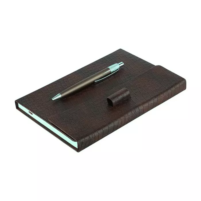 Worldone Pu Premium Notebook & Classy Metallic Ball Pen In Pen Loop Closure Size A5 Assorted Color, WPP1435